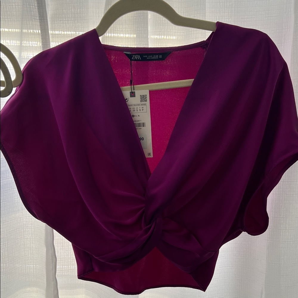 Zara Women's Fuchsia Crop Draped Blouse